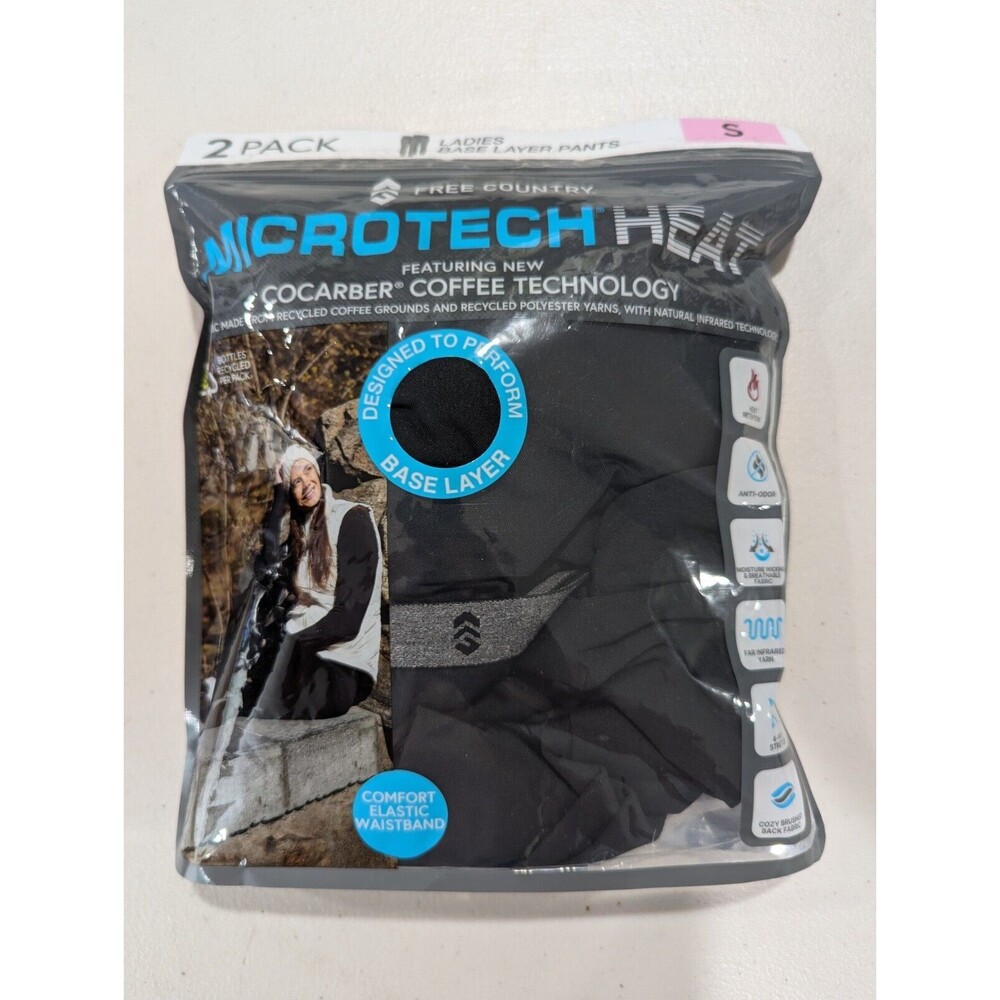 FREE COUNTRY 2 Pack Women's Size Small  Black Microtech Heat Base Layer PANTS